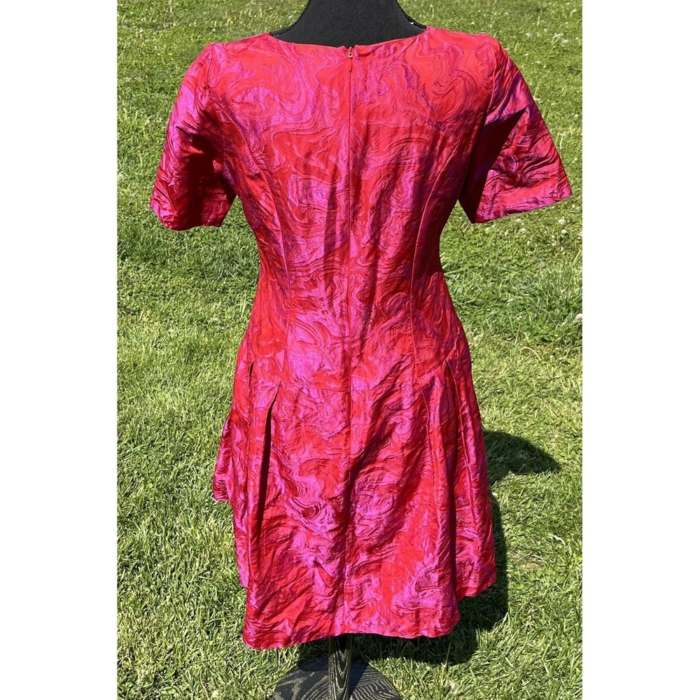 Bigio Collection Dress Womens 4 Red Fuchsia Metallic Jacquard Fit & Flare Short - Picture 9 of 16